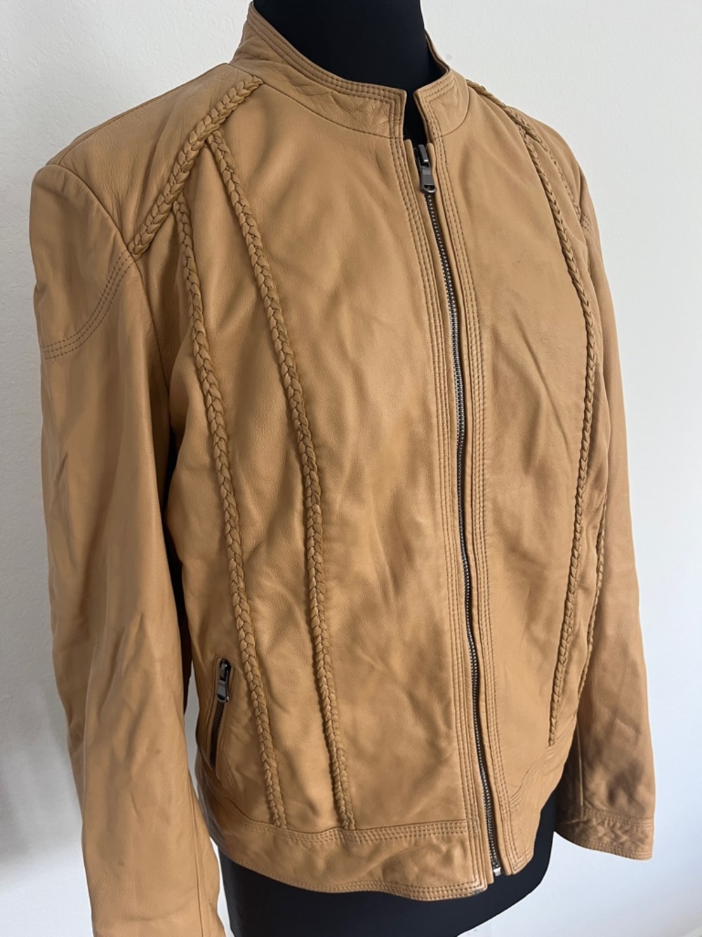 OVERLAND Braided Trim Leather Jacket